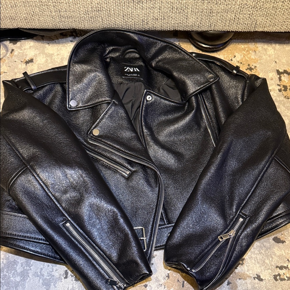 Zara Shiny Black Biker Jacket